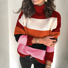 Laden Sie das Bild in den Galerie-Viewer, Gestreifter Strickpullover mit Stehkragen
