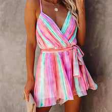 Laden Sie das Bild in den Galerie-Viewer, Plissiertes regenbogenfarbenes Damenkleid