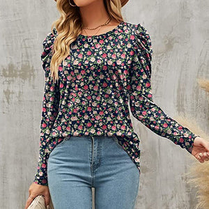 Bedrucktes Rundhals-T-Shirt mit schmaler Taille