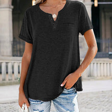 Laden Sie das Bild in den Galerie-Viewer, Modisches einfarbiges kurzärmeliges T-shirt mit Tasche