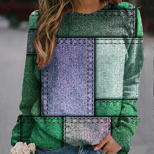 Laden Sie das Bild in den Galerie-Viewer, Damen Herbst/Winter Denim Farbblock Rundhals Langarm Pullover