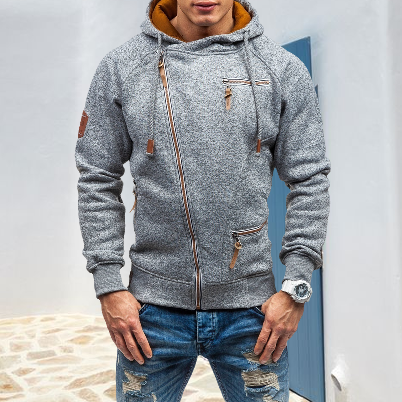Einfarbiger Hoodie mit Unregelmäßige Reißverschluss