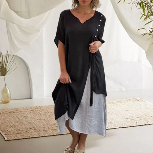 Asymmetrisches Kleid mit kurzen Ärmeln und V-Ausschnitt