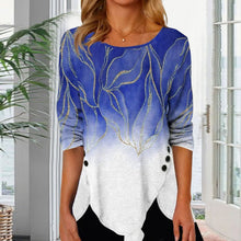 Laden Sie das Bild in den Galerie-Viewer, Bedrucktes T-Shirt mit unregelmäßigem Saum und Rundhalsausschnitt