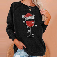 Laden Sie das Bild in den Galerie-Viewer, Weihnachts-Sweatshirt mit Weinglas-Print