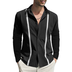 Langärmliges Cardigan-Hemd mit Revers und Farbblock für Herren