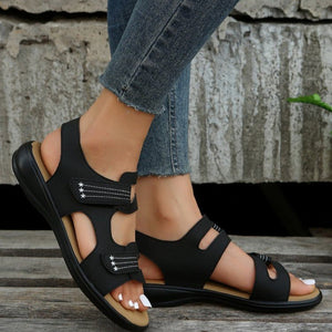 Lässige bequeme Damen-Sandalen aus Leder mit Klettverschluss