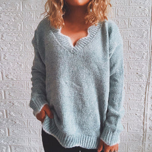 Langärmeliger Lässiger Pullover mit V-Ausschnitt