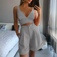 Laden Sie das Bild in den Galerie-Viewer, Weibliches einfarbiges Sommer-2-teiliges Set