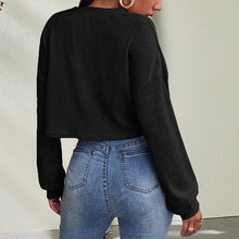 Laden Sie das Bild in den Galerie-Viewer, Einfarbiges Sexy Strick-T-Shirt mit V-Ausschnitt