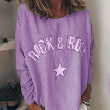 Laden Sie das Bild in den Galerie-Viewer, Damen-Sweatshirt mit Sterndruck und Rundhalsausschnitt