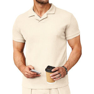 2023 Neues Sommer-Poloshirt mit Waffelmuster und V-Ausschnitt