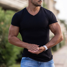 Laden Sie das Bild in den Galerie-Viewer, Einfarbiges Atmungsaktives Strick-T-Shirt Mit V-Ausschnitt
