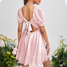Laden Sie das Bild in den Galerie-Viewer, Einfarbiges Schleifenkleid mit hoher Taille für Damen