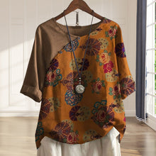 Laden Sie das Bild in den Galerie-Viewer, Kurzärmliges Bedrucktes T-Shirt mit Blumendruck für Damen