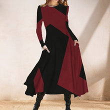 Laden Sie das Bild in den Galerie-Viewer, Langärmliges Kontrastkleid mit Taschen