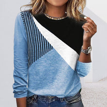 Laden Sie das Bild in den Galerie-Viewer, Lässiges Gestreiftes T-Shirt mit Farbblock für Damen