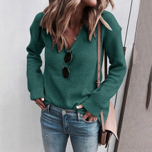 Laden Sie das Bild in den Galerie-Viewer, Damen Modischer Strickpullover mit V-Ausschnitt
