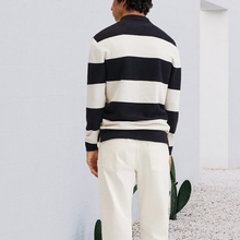 Laden Sie das Bild in den Galerie-Viewer, Lässiger Pullover mit Kontraststreifen und Halbknopf am Revers