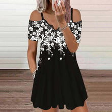 Laden Sie das Bild in den Galerie-Viewer, Stilvolles Sexy Schulterfreies Kleid Mit V-Ausschnitt Und Blumenmuster