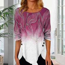 Laden Sie das Bild in den Galerie-Viewer, Bedrucktes T-Shirt mit unregelmäßigem Saum und Rundhalsausschnitt