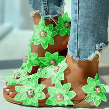 Laden Sie das Bild in den Galerie-Viewer, Lässige Damensandalen mit Chiffonblume und Perlen