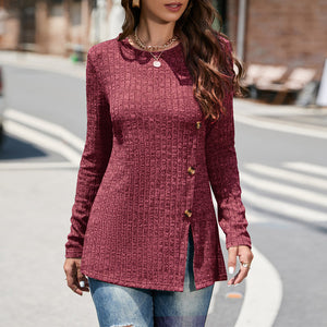Geschlitzter Strickpullover mit Rundhalsausschnitt für Damen
