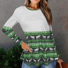Laden Sie das Bild in den Galerie-Viewer, Langarm-T-Shirt mit Elch-Print und Rundhalsausschnitt