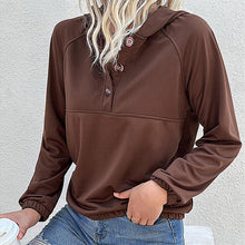 Laden Sie das Bild in den Galerie-Viewer, Lässiges Damen-Sweatshirt mit Kapuze und Knöpfen