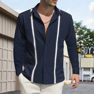 Langärmliges Cardigan-Hemd mit Revers und Farbblock für Herren