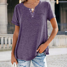 Laden Sie das Bild in den Galerie-Viewer, Modisches einfarbiges kurzärmeliges T-shirt mit Tasche