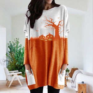 Halloween Langarmkleid mit Kürbismuster