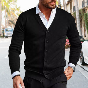 Einfarbige Strickjacke mit V-Ausschnitt