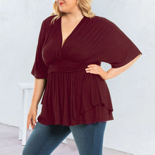 Laden Sie das Bild in den Galerie-Viewer, Lockeres Einfarbiges T-Shirt mit V-Ausschnitt