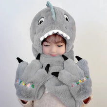 Laden Sie das Bild in den Galerie-Viewer, Kleinkind Kinder Cartoon Dinosaurier Fleece Plüsch Hut Handschuhe Schal 3 in 1 Set