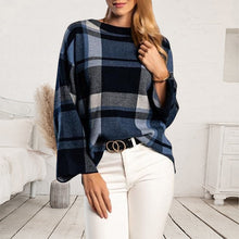 Laden Sie das Bild in den Galerie-Viewer, Kariertes Sweatshirt mit Rundhalsausschnitt und Farbblockmuster