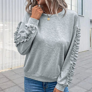 Einfarbiges Langärmliges T-Shirt mit Rundhalsausschnitt