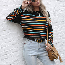 Laden Sie das Bild in den Galerie-Viewer, Mehrfarbig Gestreifter Strickpullover