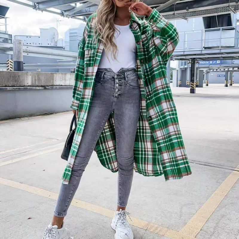 Lange karierte Hemdjacke