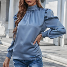 Laden Sie das Bild in den Galerie-Viewer, Elegante Langarmbluse mit Rollkragen und Puffärmeln