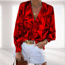 Laden Sie das Bild in den Galerie-Viewer, Bedrucktes Langärmliges T-Shirt mit V-Ausschnitt