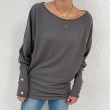 Laden Sie das Bild in den Galerie-Viewer, Langärmeliges Einfarbiges T-Shirt mit Rundhalsausschnitt