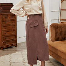 Laden Sie das Bild in den Galerie-Viewer, Schlankes, einfarbiges Hüftkleid mit hoher Taille