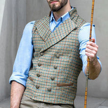 Laden Sie das Bild in den Galerie-Viewer, Karierte, zweireihige, schmale Cargoweste mit Anzugkragen