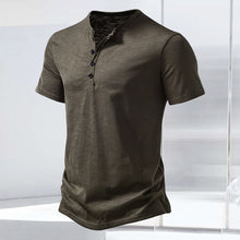 Laden Sie das Bild in den Galerie-Viewer, T-Shirt mit Henley-Kragen aus geflammter Baumwolle