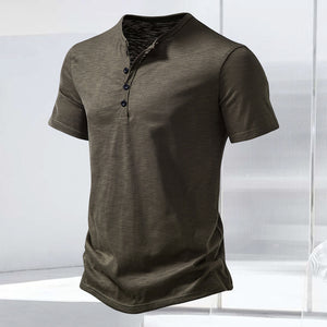T-Shirt mit Henley-Kragen aus geflammter Baumwolle