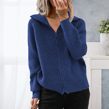 Laden Sie das Bild in den Galerie-Viewer, Locker gestrickter Pullover mit Reißverschluss am Revers
