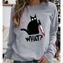 Laden Sie das Bild in den Galerie-Viewer, Lustiges T-Shirt mit schwarzem Katzendruck