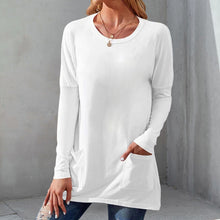 Laden Sie das Bild in den Galerie-Viewer, Einfarbiges Langärmeliges T-Shirt mit Rundhalsausschnitt