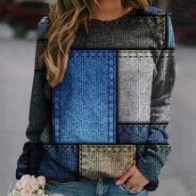 Laden Sie das Bild in den Galerie-Viewer, Damen Herbst/Winter Denim Farbblock Rundhals Langarm Pullover